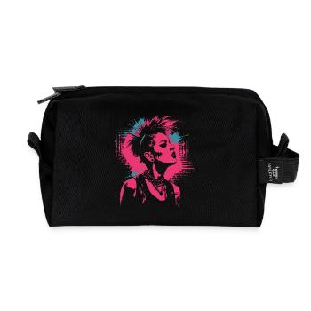 Punk Pop Art Portrait in Street Style - Recycled Toiletry Zip Bag - black - Front