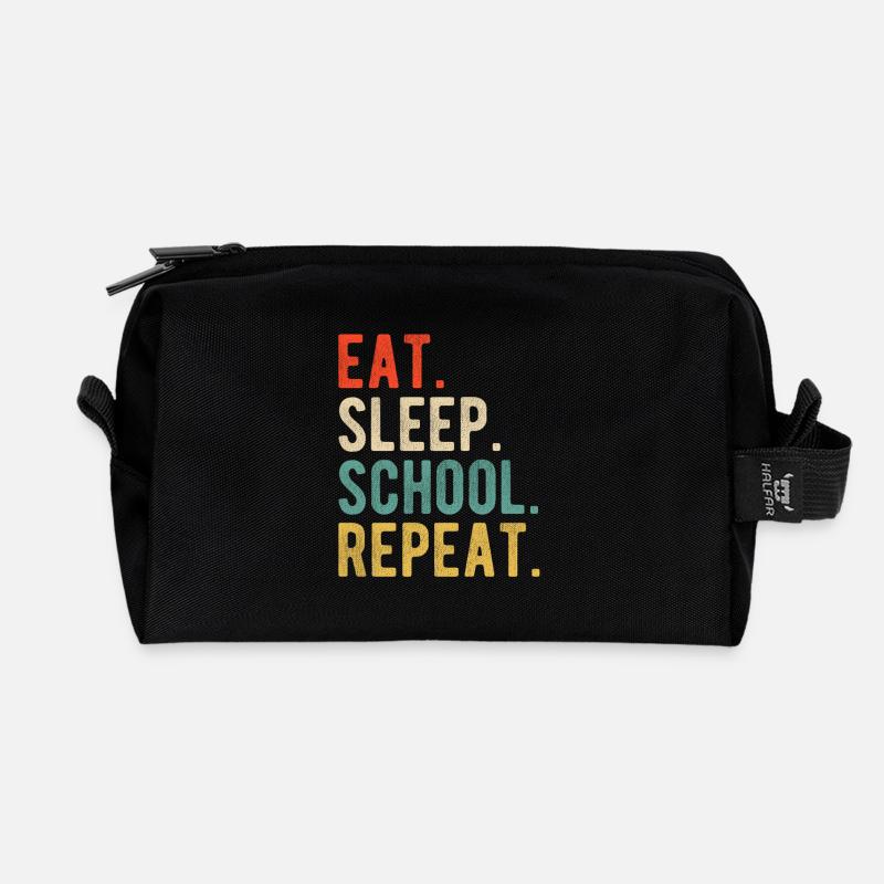 Essen, schlaf, Schule wiederholen, Retro-Typografie - Recycelte Kulturtasche - Schwarz
