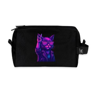 Synthwave Cat 2 Rétro Rock années 80 - Trousse de toilette en tissu recyclé - noir - Devant