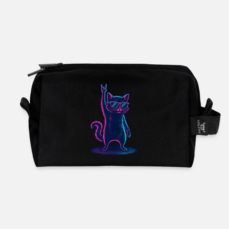 Rockender Kater Mit Sonnenbrille Party - Recycelte Kulturtasche - Schwarz