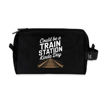 Bahnhoftag Stimmung mit Gleisen - Recycelte Kulturtasche - Schwarz - Vorne
