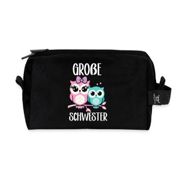 Big sister Owls Older baby Siblings - Recycled Toiletry Zip Bag - black - Front