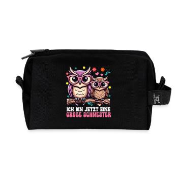 Big sister Owls Older baby Siblings - Recycled Toiletry Zip Bag - black - Front