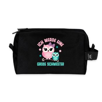 Big sister Owls Older baby Siblings - Recycled Toiletry Zip Bag - black - Front