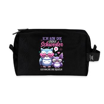 Big sister Owls Older baby Siblings - Recycled Toiletry Zip Bag - black - Front