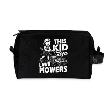 Ce gamin adore les tondeuses à gazon - Trousse de toilette en tissu recyclé - noir - Devant