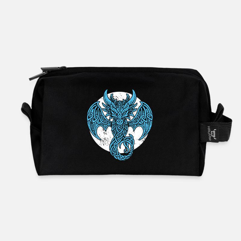 Norse Design Mythical Dragon Warrior - Recycled Toiletry Zip Bag - black