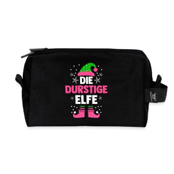 Weihnachten Die Durstige Elfe - Recycelte Kulturtasche - Schwarz - Vorne