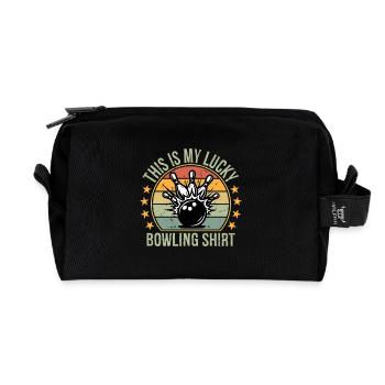 Funny Lucky Bowling T-Shirt Team Vintage Retro - Recycled Toiletry Zip Bag - black - Front