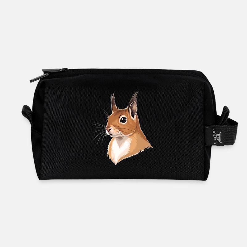 Illustrierter Eichhörnchenkopf - Recycelte Kulturtasche - Schwarz