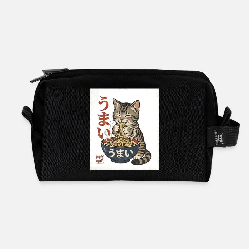 Kawaii Katze isst Ramen – Umai Japan Retro - Recycelte Kulturtasche - Schwarz