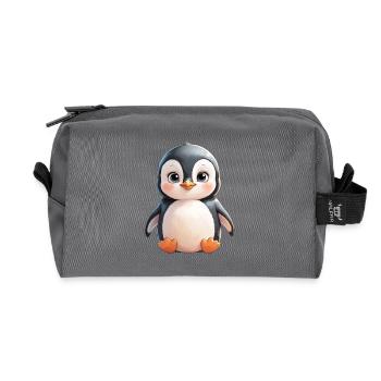 Cuddly Penguin Illustration - Recycled Toiletry Zip Bag - anthracite - Front