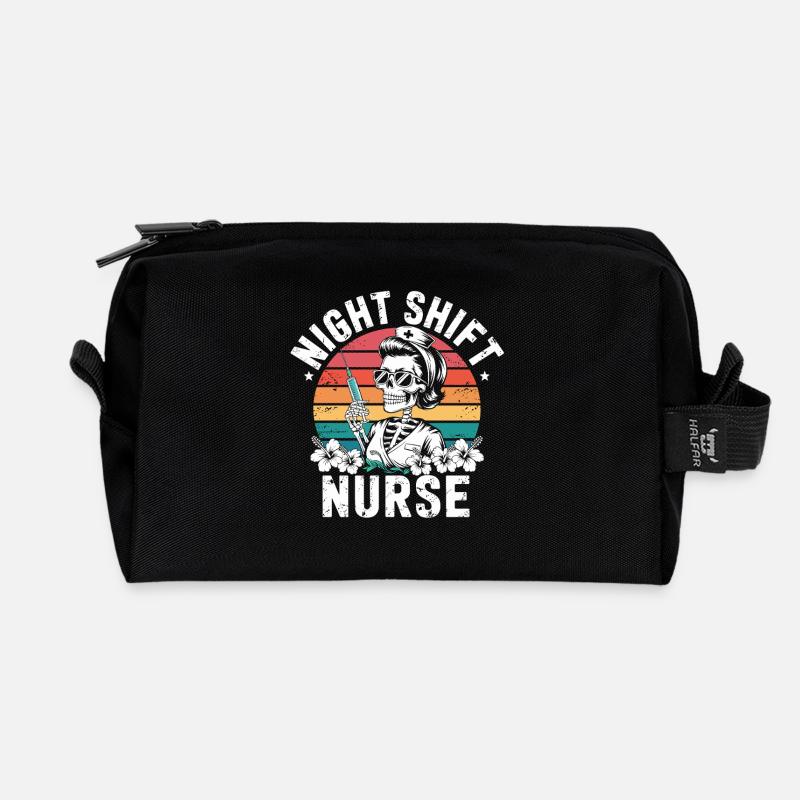 Nacht Schicht Krankenschwester Retro - Recycelte Kulturtasche - Schwarz