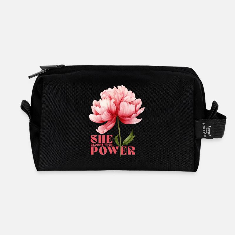 She Blooms With Power - Recycled Toiletry Zip Bag - black