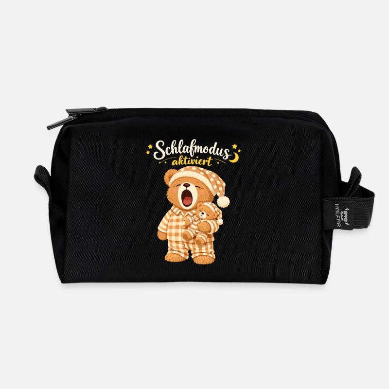 Sleep Shirt Sleeping Pajamas Teddy Bear Sleep Mode - Recycled Toiletry Zip Bag - black
