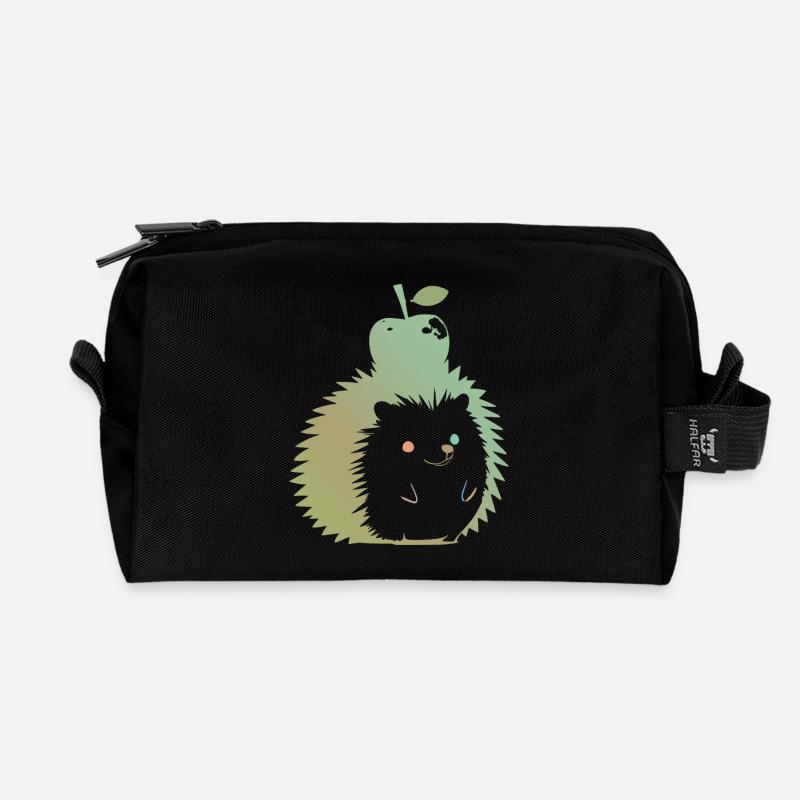 Pastell-Igel mit Apfel - Recycelte Kulturtasche - Schwarz