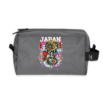 Masque de dragon japonais Hannya – Art en fleurs de cerisier néon - Trousse de toilette en tissu recyclé - anthracite - Devant