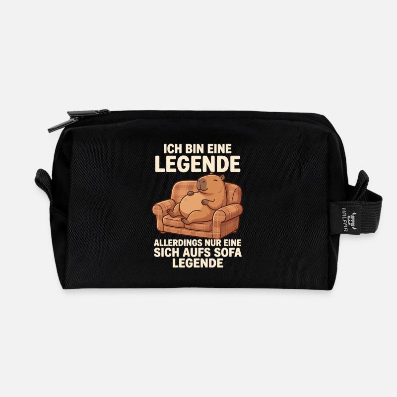 Capybara Sofa Legend Funny Relax Motif - Recycled Toiletry Zip Bag - black