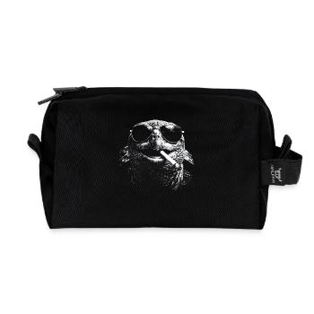 Schildkröte mit Sonnenbrille und Zigarette - Recycelte Kulturtasche - Schwarz - Vorne