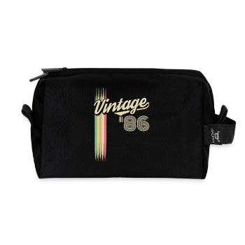 Vintage 86 Retro Stripes Logo - Recycelte Kulturtasche - Schwarz - Vorne
