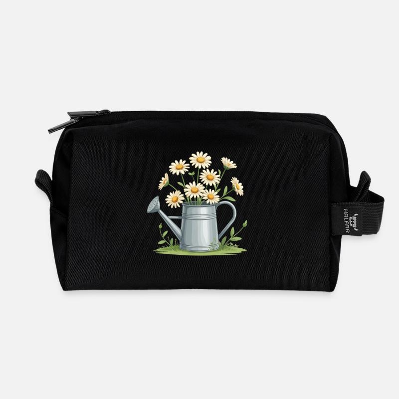 Gänseblümchen in der Gießkanne - Recycelte Kulturtasche - Schwarz