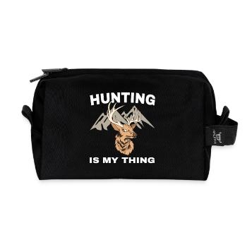 Hunting love: Deer's head in front of mountains - Recycled Toiletry Zip Bag - black - Front