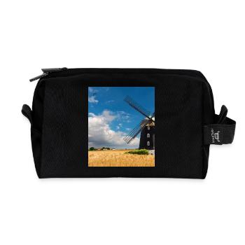 Mill among golden fields - Recycled Toiletry Zip Bag - black - Front