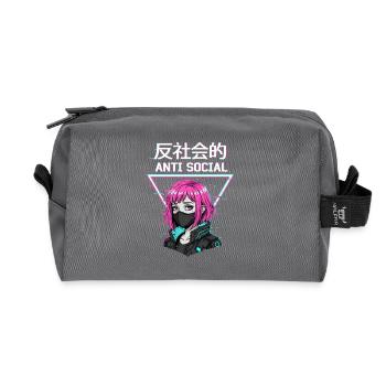Antisocial Japanese Vaporwave Anime Girl - Recycled Toiletry Zip Bag - anthracite - Front