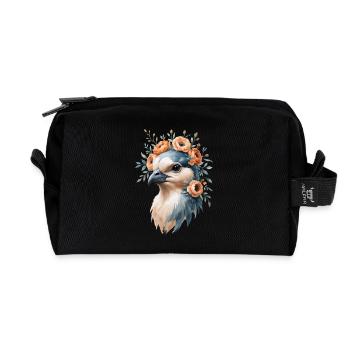 Bird portrait with flower crown - Recycled Toiletry Zip Bag - black - Front