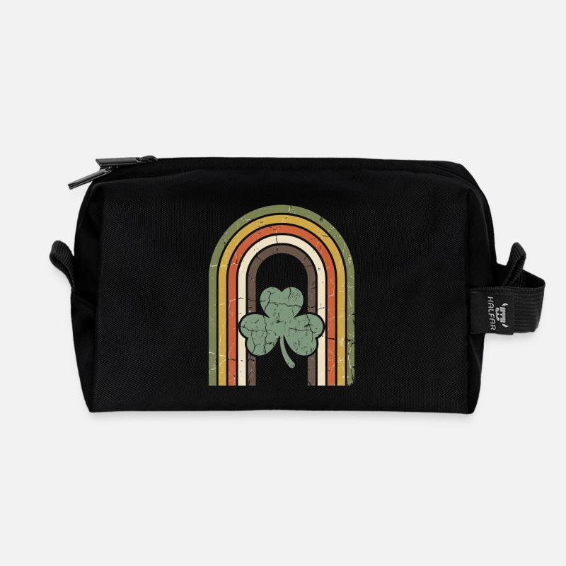 Vintage Regenbogen mit Kleeblatt St‘ Patricksday - Recycelte Kulturtasche - Schwarz