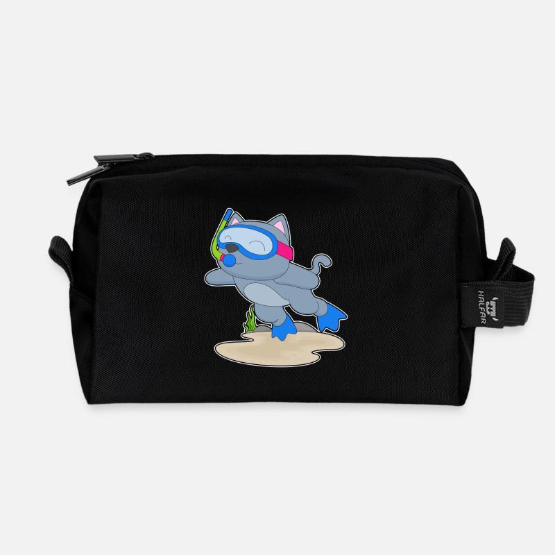 Katze Taucher Schnorchel Tauchen - Recycelte Kulturtasche - Schwarz