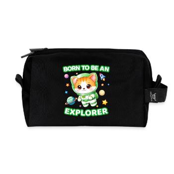 Born to Be an explorer Neutral Astronaut Kitten 1 - Recycled Toiletry Zip Bag - black - Front