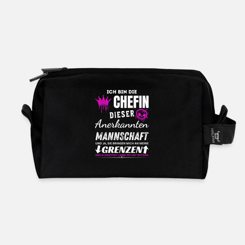 Chefin der Anerkannten Mannschaft Chefin Geschenke - Recycled Toiletry Zip Bag - black