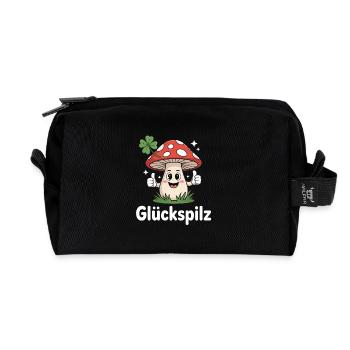 Lucky Funny Toadstool with Shamrock - Recycled Toiletry Zip Bag - black - Front