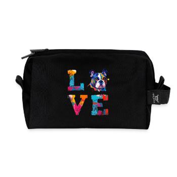 Love English Bulldog, chien coloré pop art - Trousse de toilette en tissu recyclé - noir - Devant