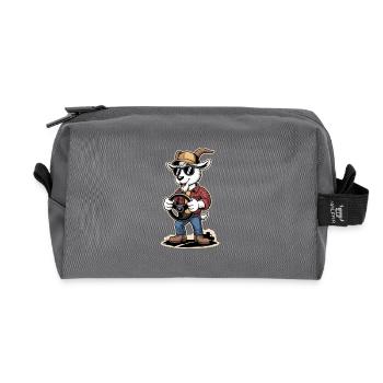 Cool goat trucker driver with steering wheel - Recycled Toiletry Zip Bag - anthracite - Front