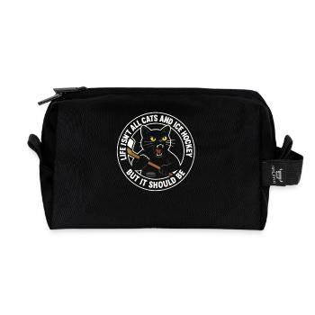 Hockey Katze Humor Eishockey Fan Geschenkidee - Recycelte Kulturtasche - Schwarz - Vorne