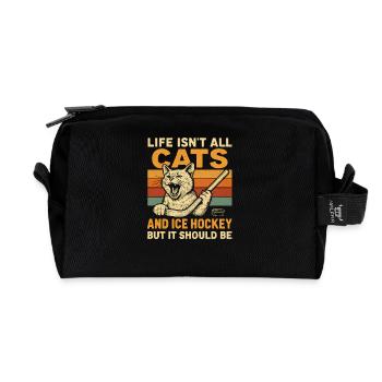 Hockey Katze Humor Eishockey Fan Geschenkidee - Recycelte Kulturtasche - Schwarz - Vorne