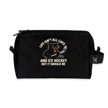 Hockey Katze Humor Eishockey Fan Geschenkidee - Recycelte Kulturtasche - Schwarz - Vorne