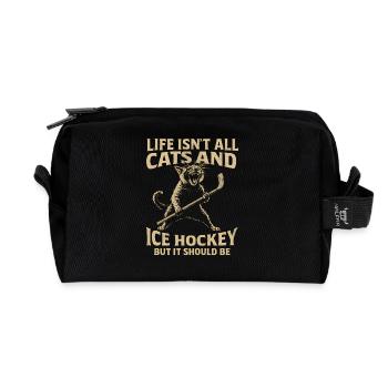 Hockey Katze Humor Eishockey Fan Geschenkidee - Recycelte Kulturtasche - Schwarz - Vorne