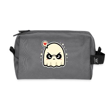 Angry Ghost with Heart Speech Bubble - Recycled Toiletry Zip Bag - anthracite - Front