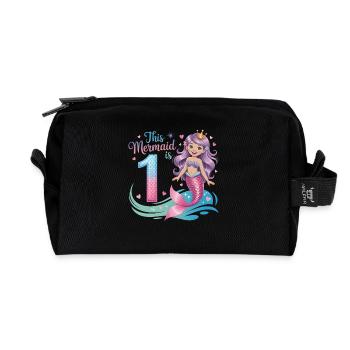 Mermaid 1st Birthday 1 Year - Recycled Toiletry Zip Bag - black - Front