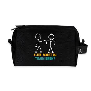 Strichmännchen WARST DU TRAINIEREN LUSTIG - Recycelte Kulturtasche - Schwarz - Vorne