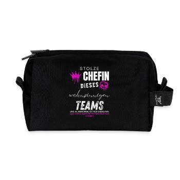 Stolze Chefin wahnsinniges Team Chefin Geschenke - Recycelte Kulturtasche - Schwarz - Vorne