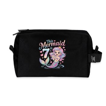 Mermaid 7th Birthday 7 Years - Recycled Toiletry Zip Bag - black - Front