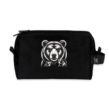 Minimalistischer Bärenkopf Line Art Design - Recycelte Kulturtasche - Schwarz - Vorne