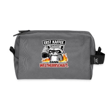 First coffee, then world domination - Recycled Toiletry Zip Bag - anthracite - Front