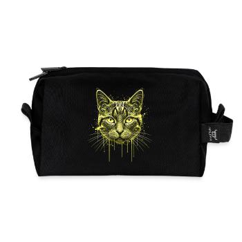 Katzen Portrait Gold Optik – Edles Katzen Gesicht - Recycelte Kulturtasche - Schwarz - Vorne