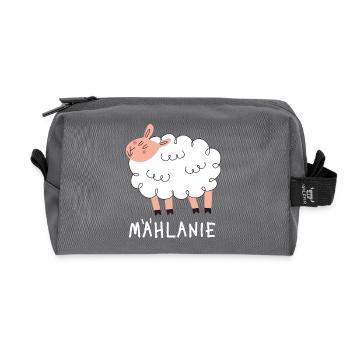 Mählanie – Lustiges Schaf Wortspiel - Recycelte Kulturtasche - Anthrazit - Vorne