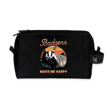 Funny Animal Badger - Recycled Toiletry Zip Bag - black - Front